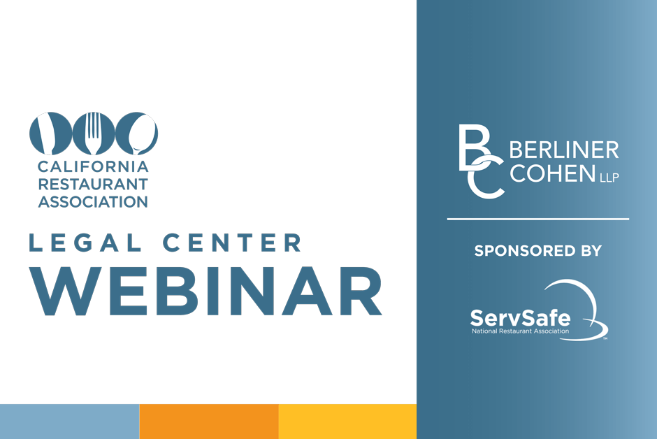Berliner Cohen CRA Legal Center Webinar. Presented by ServSafe