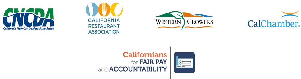 CRA Logo, CNCDA Logo, Western Growers Logo, CalChamber Logo and Californians for Fair Pay and Accountability Logo